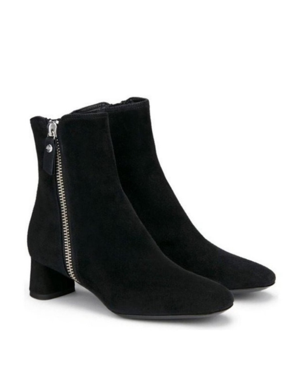 AGL Micaela Suede Ankle Booties Black Side Zip Block Heel NWT 36.5 Italy $480